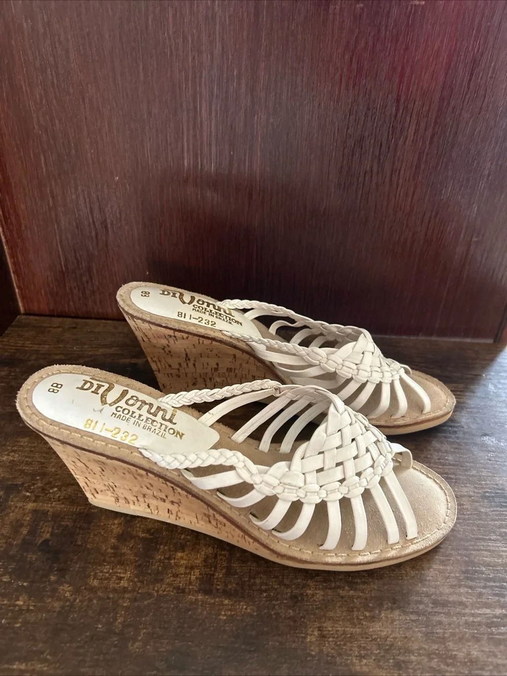 Vintage 1970s DiVonni White Braided Wedge Sandals - Picture 1 of 6